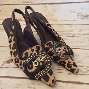 Leopard print sling back kitten heels